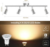 LED Ceiling Light Rotatable, 4 Way Adjustable Modern Ceiling Spotlights(White Chrome) for Kitchen, Living Room, Bedroom,Including 4 x 4W GU10 Led Bulbs(400LM, Warm White)