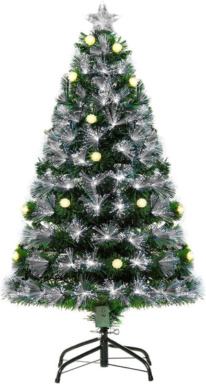 4ft White Light Artificial Christmas Tree w/ 130 LEDs Star Topper Tri-Base Full Bodied Seasonal Decoration Pre-Lit Home