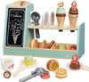 Ice Cream Toys for Kids, Wooden Ice Cream Coffee and Frozen Treat 3-in-1 Counter Playset,25 PCS Toddler Pretend Play Kitchen Food Accessories,Christmas Birthday Gift for 3+ Kids Girls &Boys