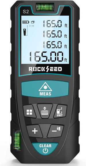 Laser Distance Meter, IP54 Laser Measure with 2 Bubble Levels,Portable Laser Rangefinder Digital Distance Meter with 4 Line LCD Display and Bigger Clear Backlight