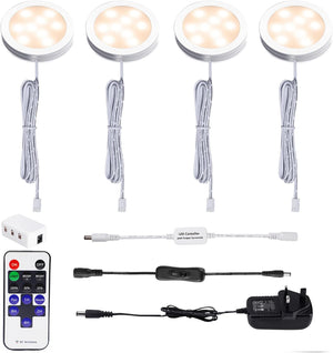 Under Cabinet Lighting - Dimmable Cupboard Lights with Remote Control & 4 Pack Under Counter Lighting Kit Display Kitchen Light for Closet Showcase Bookshelf Wardrobe (2700K Warm White)