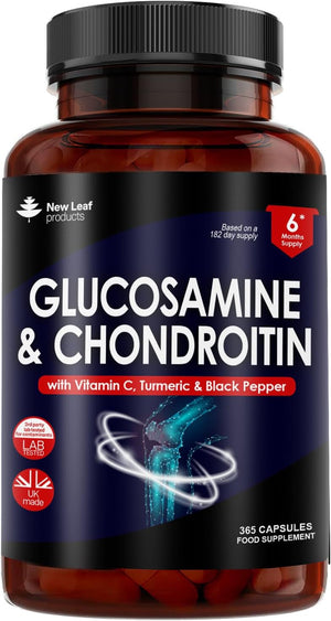 Glucosamine and Chondroitin High Strength - Enriched With Turmeric And Vitamin C - Glucosamine Sulphate Chondroitin Sulphate, Food Supplement - Contributes To The Normal Function of Bones 365 Capsules