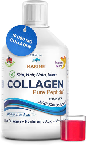 - Liquid Marine Collagen 10000mg - Pack of 500ml I Hydrolyzed Collagen Peptides (Type I & III) I Minimize Fine Lines, Wrinkles I Hyaluronic Acid, Biotin, Vitamin C - 20 Day Supply