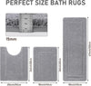 Microfiber Soft Bath Mat Set 3 Piece Absorbent Bathroom Toilet Rug Non Slip Machine Washable Bath and Pedestal Mat Sets, Grey