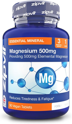 Magnesium 500mg of Elemental Magnesium, 3 Month Supply, Essential Mineral, 90 Vegan Tablets, Supports Muscle, Bone & Energy, All-Rounder Magnesium Supplement