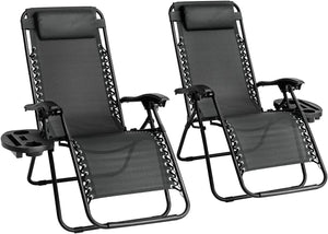 "Ultimate Relaxation Set: 2-Pack Zero Gravity Chairs for Outdoor Bliss - Heavy Duty Textoline, Cup Holder, and Headrest Pillow Included!"