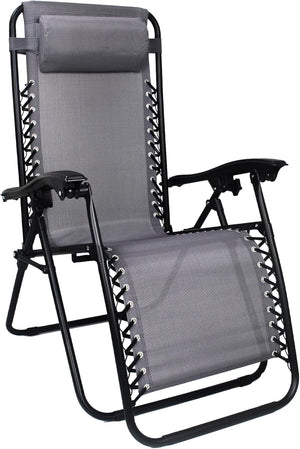Garden | Zero Gravity Chair | Set of 1 | Heavy Duty Textoline | Outdoor & Garden Sunloungers | Reclining & Folding Chair with Headrest Pillow (Premium, Grey)