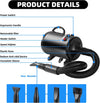 Dog Hair Dryer, 2800W Pet Grooming Hair Dryer, Stepless Speed Dog Blaster Dryer, High Velocity Dog Dryer Pet Dryer Blower with 4 Different Nozzles, Low Noise Hair Dryer for Dogs Cats (Black)