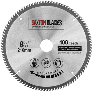 Saxton TCT Circular Fine Cutting Wood Saw Blade 216mm x 30mm Bore x 100T Compatible with Bosch Makita Dewalt