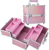 Makeup Case Vanity Box 4 Trays Beauty Organiser Case Cosmetic Storage Box with Locks, Pink