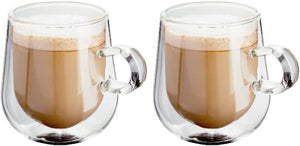 Double Walled Glass Coffee Cups, Set of 2, 275ml - Vacuum Insulated, Handcrafted Artisan