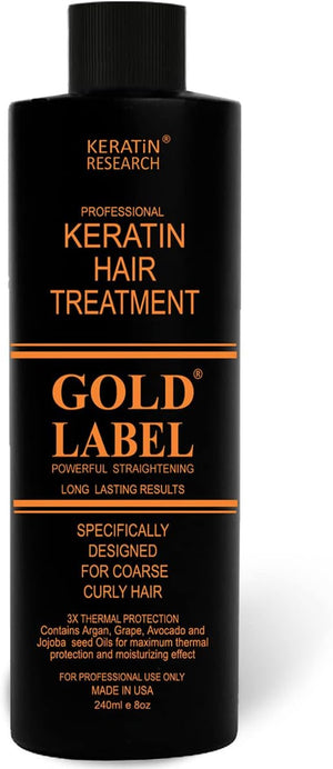 Gold Label Professional Brazilian Keratin Hair Treatment Blowout Super Strong Formula Specifically Designed for Coarse, Curly, Black, African, Dominican, and Brazilian Hair Types 240ml