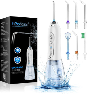 Water Flosser Professional Cordless Dental Oral Irrigator - Portable and Rechargeable IPX7 Waterproof Water Flossing for Teeth Cleaning,300ml Reservoir Home and Travel (HF-6)