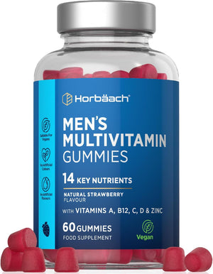 Multivitamin Gummies for Men | 60 Count | Natural Strawberry Flavour | 14 Key Nutrients with Vitamin A, B12, C, D and Zinc | Suitable for Vegans and Vegetarians | by