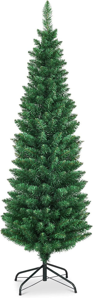 5FT 6FT 7FT 8FT Green Pencil Slim Christmas Tree, Artificial Traditional Xmas Tree, Indoor Outdoor Christmas Decoration (150 cm/5 ft)