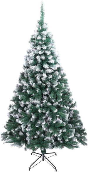 Snow Christmas Tree, 7ft Artificial Snow Flocked Christmas Tree, White and Green Xmas Tree with 870 Tips, Solid Metal Legs, Christmas Decorations for Indoor Outdoor 2.1m