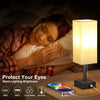 Bedside Lamps, Table Lamp with USB C+A Charging Ports, Small Lamp with 3-Color Modes with Pull Chain, Bedroom Lamp with Beige White Fabric Shade(LED Bulb Included)