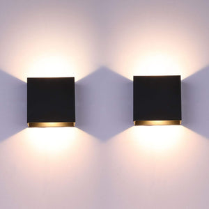 2Pcs LED Wall Lights Indoor Up Down Wall Lamp Wall Wash Light Modern Wall Sconce Lighting Black 6W Aluminum for Living Room Bedroom Hallway Corridor, Stairs, Warm White（Not Charging）