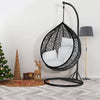 " Rattan Swing Egg Chair: Stylish Garden Patio Hanging Chair with Stand, Cushion, and Cover - Perfect for Indoor and Outdoor Use in Black"