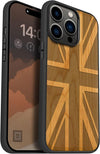 Magnetic Wood Case for iPhone 14 Pro Max [Natural Wood & Black Soft TPU] Shockproof Protective Cover Unique & Classy Wooden Case Compatible with magsafe (British flag -Cherry)