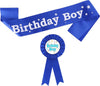 Birthday Decorations for Boys - Satin Sash, Holographic Badge, Award Ribbon Badge, Blue Sash for Kids Party Supplies