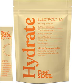 Hydrate – Electrolyte Sachets with Sodium, Magnesium, Vitamin C, & More - Zero Sugar, Advanced Hydration Sachets for Enhanced Hydration & Recovery | Citrus Flavour | 30 Sachets