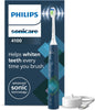 Sonicare 4100 Electric Toothbrush, Sonic Toothbrush with Two Modes, Pressure Sensor and Timer, Malibu Blue Prismatic, Model HX3689/42