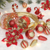 128Pcs Christmas Baubles Ornaments Set, Shatterproof Christmas Tree Decorations Balls,Christmas Flowers, Ribbon,Tree Topper for Xmas Tree Holiday Wedding Party with Hooks, Red & Gold