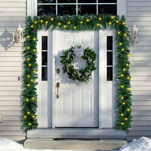 18FT 600Tips Christmas Garland with 6M LED Lights Door Stairs Fence Fireplace Decoration