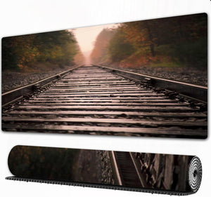 Mouse Pad Gaming Large Desk Pad Washable Mouse Pad Laptop Desk Mat,Big deer Sunbeam and Quiet Railroad,Home Mouse Pad with Anti-Slip Rubber Base,16x35.5 in