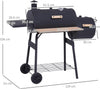 Charcoal Barbecue Grill with Offset Smoker, Barrel BBQ Trolley with 3 Storage Shelves & Thermometer for Outdoor Garden Camping Picnic Cooking, Black