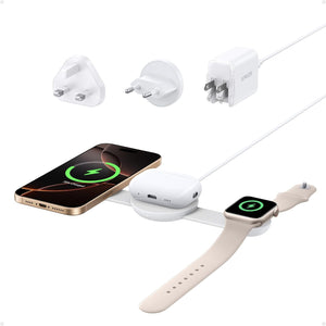 MagSafe Compatible 3-in-1 Wireless Charging Station, Qi2 Certified 15W MagGo Charger, Foldable Travel Wireless Charging Pad for iPhone 16/15/14/13 Series, AirPods, Apple Watch (Not a Power Bank)