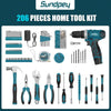 Home Tool Kit 206-PCs - Household Tool Set with 12V Cordless Drill Portable Starter Power Tool Combo Kits - Basic General Homeowner Tool Box for Men & Women for Yard & Office & House Repair