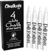 Fine Tip White Chalk Pens - Pack of 4 Chalk Markers - Use on Chalkboard, Windows, Blackboard, Signs, Glass, Bistro - Water Based Wet Wipe erasable Pen - 3mm Reversible Bullet & Chisel Tip