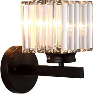 Retro Crystal Wall Light Sconce, E27 Modern Black Crystal Wall Lamp, Wall Lighting Fixtures for Bedside Bedroom Living Room Corridor Dining Room Hallway (Black Square)