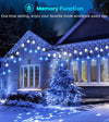 Icicle Outdoor Christmas Lights with Snowflake, 10.7M/35Ft 240LED Connectable Icicle Lights Waterproof,8 Modes&3 Timer&4 Brightness Levels with Remote for Eaves, Window,Festival Decor(Blue White)