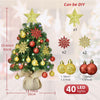 Tabletop Christmas Trees with Lights -  Mini Christmas Tree 24 in, Small Pre Lit 2 ft Christmas Tree with 40 LED Lights & Ornaments Top Star for DIY, Christmas Decoration, Gold & Red