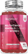 Multivitamin Gummies for Women - 90 Vegan Gummies - 10 Multivitamins and Minerals - with Hyaluronic Acid, CoQ10 & Evening Primrose Oil - Natural Strawberry & Raspberry Flavoured Womens Multivitamins