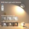 Battery Operated Wall Light with 16 RGB Lights, Rechargeable Wall Lamp with Remote Control, 360° Rotatable Wall Sconce Wireless Reading Light, Magnetic Bedside Wall Lamp, White