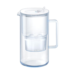 Glass White Water Filter Jug - Take to Table Premium Glass Design Jug with Easy-Fill Flip-Open Lid, 2.5L Capacity, 1 X MAXFOR+ Filter Included, Reduces Limescale, Chlorine & Microplastics.