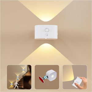 Motion Sensor LED Wall Light, Rechargeable Battery, 3 Brightness Levels, Touch Control, 360° Rotating Indoor Wall Lamp, Wireless Lights for Living Room, Bedroom, Hallways, Stair, Galleries