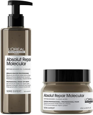 L’Oréal Professionnel Absolut Repair Molecular Rinse-Off Serum & Rinse-Off Hair Mask For Extremely Damaged Hair Molecular Bond Repair Restore Strength & Elasticity 250ml, 250ml