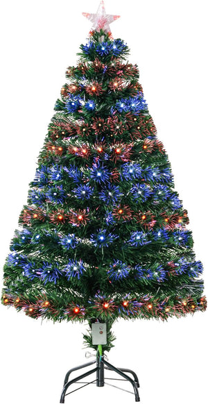 4 Feet Prelit Artificial Christmas Tree with Multi-Coloured Fiber Optic LED Light, Holiday Home Xmas Decoration, Green