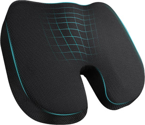 Memory Foam Seat Coccyx Cushion for Office Chair Pain Relief Cushion Pillow for Back Support Non-Slip Seat Pad for Office Desk, for Car, Travel and Wheelchair,Car Seat, Sciatica-Black