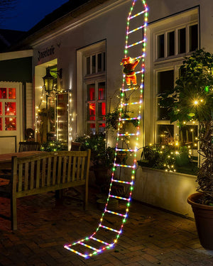 9.9Ft Christmas Ladder Lights with Santa Claus - 338 LED Christmas Lights, 8 Modes, Timer Memory Function, Mains Powered, Indoor Outdoor Garden Xmas Tree Christmas Decorations (Multicolor)