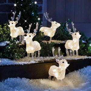 Indoor & outdoor christmas lights - Set of 5 Weatherproof Durable Acrylic LED light up reindeer Christmas outdoor decorations, Garden Decorations Christmas Theme lights (Mains Powered)