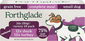 Wet Dog Food For Small Dogs (24 x 150g Trays) - Grain Free Variety Pack with Turkey & Duck with Veg, Stomach Sensitive Dog Food with Natural Ingredients, Complete Hypoallergenic Dog Food