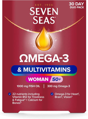 Omega-3 & Multivitamins Woman 50+, with Vitamin B12 and Calcium, 30-Day Duo Pack, 30 Omega-3 Capsules and 30 Multivitamin Tablets