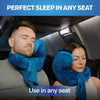 JPillow Travel Pillow for Airplanes - British Invention of The Year - Upgraded with Patented Anti-Slip Scarf - Unique Chin Support - Neck Pillow for Travel - Flight Pillow - Blue