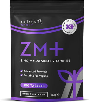 ZM+ Supplements for Men & Women - 180 High Strength Tablets (6 Months) - Vegan Supplement Zinc Magnesium Vitamin B6 - Sleep Aid, Muscle Recovery, Supports Testosterone Levels - UK Made -